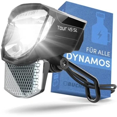 Abbildung von BÜCHEL Tour Dynamo Lampe mit Standlicht und StVZO Zulassung I 45 LUX Fahrradlampe vorne, LED Standlicht, Fahrrad Scheinwerfer, Fahrradlicht Schwarz