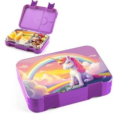 Abbildung von Jarlson® Brotdose Kinder mit Fächern TONI Lunchbox Bento Box auslaufsicher Jausenbox für Kindergarten und Schule Mädchen Jungen Vesperbox Snackbox (EINHORN 2.) 0