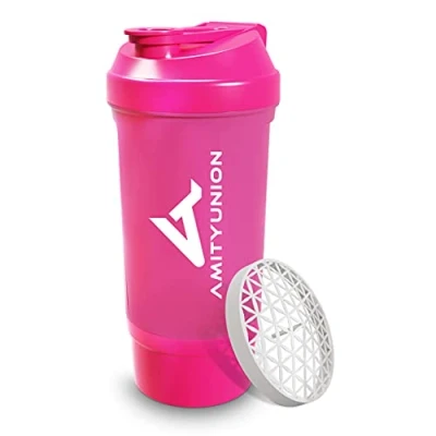 Abbildung von Eiweiß Shaker Trinkflasche 700ml FYRA Lady Fitness BPA frei &amp; auslaufsicher mit Sieb, Skala für cremige Whey und BCCA Booster Gym Becher Isolate Diät Konzentrate in Pink