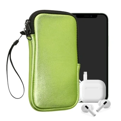 Abbildung von kwmobile Handytasche für Smartphones XXL 7&quot; Neopren Handy Hülle Metallic Hellgrün Tasche 17,7 x 8,5 cm Innenmaße