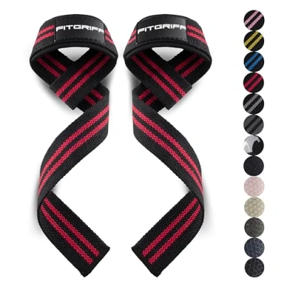 Abbildung von Fitgriff® Zughilfen (gepolstert) für Krafttraining, Bodybuilding, Fitness Kreuzheben Gurte Lifting Straps Frauen und Männer (Black/Red)