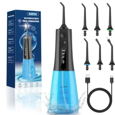 Abbildung von SURFOU Munddusche Kabellos Water Flosser, Elektrische Zahnseide Oral Irrigator for Teeth Zahndusche Wasser Zahnreiniger,Zahnzwischenraumreiniger Elektrisch Wasserflosser für Zähne