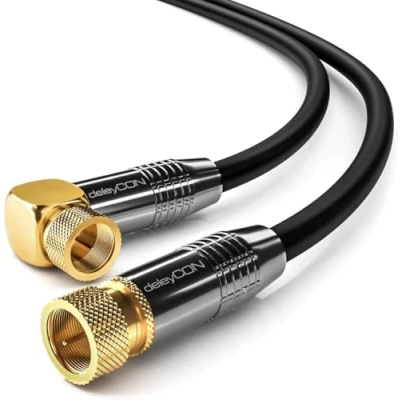 Abbildung von deleyCON 1,5m SAT Antennenkabel Satellitenkabel Koaxialkabel HDTV Full HD F Stecker 90 Grad Gewinkelt zu Gerade Schwarz