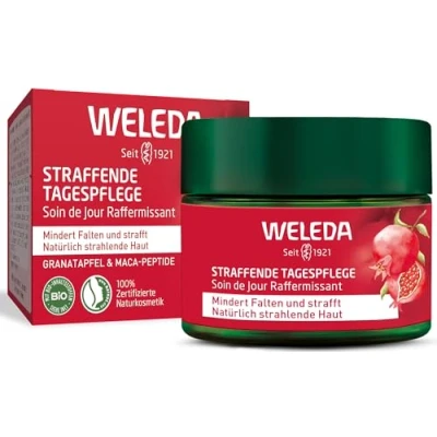 Abbildung von WELEDA Bio Straffende Tagespflege Naturkosmetik Natural Anti Aging Gesichtscreme mit Granatapfelsamenöl &amp; Maca Peptiden. Feuchtigkeitscreme mindert Falten erhöht Elastizität / Spannkraft (1x 40ml)
