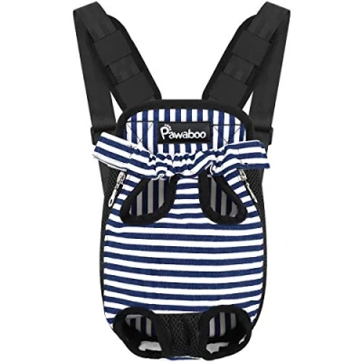 Abbildung von Pawaboo Haustier Rucksack Hund Tragetasche, Verstellbar Beinen heraus Rucksäcke Tragbar Reisetasche, Atmungsaktiv und Bequem Speziell für Klein Mittler Hunde Katzen Welpen, L, Blau Weiß