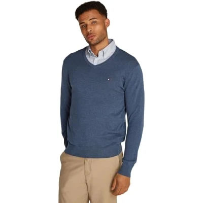 Abbildung von Tommy Hilfiger Essential V NECK Strickpullover, Herren, Größe: XL, Aegean sea heather