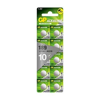 Abbildung von GP Alkaline Knopfzellen LR1130 Batterien kompatibel mit Bezeichnung AG10, LR54, 189, V10GA 10 Stück Knopfbatterien 1,5V