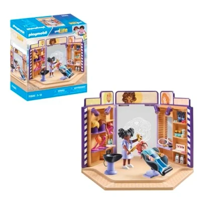 Abbildung von PLAYMOBIL MyLife 71535 Friseursalon, Trendige Frisuren und Perücken für die Kundschaft, mit umfangreichem Zubehör zum Experimentieren, kreatives Spielzeug Kinder ab 5 Jahren
