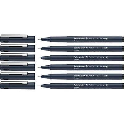 Abbildung von Schneider Pictus Fineliner (Strichstärke 0,4 mm, dokumentenechte Pigmentliner, metallgefasste Spitze, Gehäuse aus 85% recyceltem Kunststoff) 6er Pack, schwarz