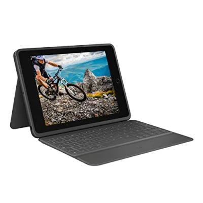 Abbildung von Logitech Rugged Folio für iPad (7., 8. und 9. Generation) Schutzcase mit Smart Connector strapazierfähiger, spritzwassergeschützter Tastatur, Deutsches QWERTZ Layout Schwarz