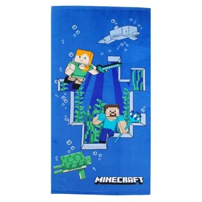 Abbildung von Theonoi Kinder Handtuch Badetuch Strandtuch Duschtuch für Mädchen und Jungen 100% Baumwolle 70x140 cm (Minecraft Steve Alex)