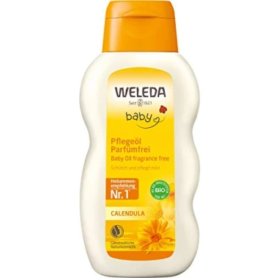 Abbildung von WELEDA Bio Baby Calendula Pflegeöl parfümfrei veganes Naturkosmetik Babyöl mit Sesamöl zur Pflege &amp; Massage von Babys. Körperöl zum Schutz vor Hautreizungen, Wundwerden trockener Haut (1x200ml)