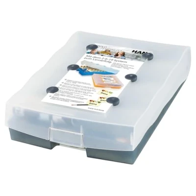 Abbildung von HAN Lernbox CROCO 2 6 19, einfach Vokabeln lernen mit 19 Kästchen, 1 x Bleistift, DIN A8 Karteikasten für 2.000 Karten, inkl. 100 Karteikarten, Karteibox, Archivbox, 9988 693, transluzent/grau