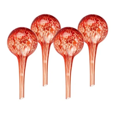 Abbildung von Relaxdays Bewässerungskugeln Glas, 4er Set, HxD: 15 x 6 cm, Gießkugeln für Pflanzen, Bewässerungshelfer Urlaub, rot