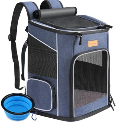 Abbildung von Morpilot Katzenrucksack, Hunderucksack für Katzen und Hunde Welpen, Atmungsaktive Faltbare Haustier Rucksack mit Transparentes Fenster Anti offener Reißverschluss