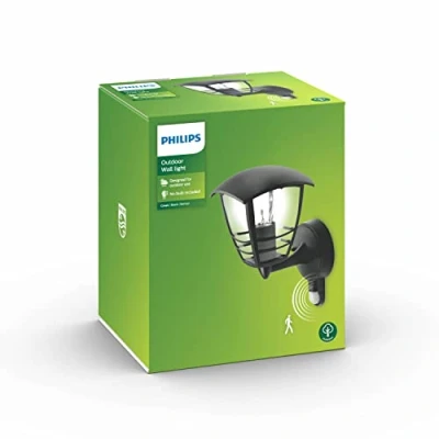 Abbildung von Philips myGarden Creek Außenwandleuchte mit Bewegungsmelder, LED E27 Lampe, 60W, Schwarz, 28.5 cm