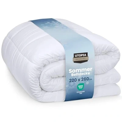 Abbildung von Utopia Bedding Bettdecke 220 x 260 cm, Ganzjahres Bettdecke, Leichte mit Polyesterfüllung, Mikrofaser Schlafdecke (Weiß)