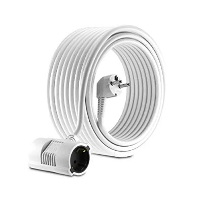 Abbildung von MutecPower 20 Meter Verlängerungskabel Mit 2 Fach Schuko Doppel Steckdosen abgewinkelt EU Verlängerung IP20 Schutzkontakt stecker und kupplungen bis 250V 50Hz 16A 20m weiß