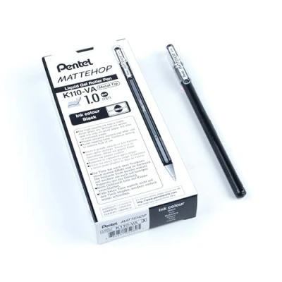 Abbildung von Pentel K110 VAX Mattehop Gel Tintenroller mit hochdeckender Tinte in mattem Finish, Modell Kappe, 1 VE=12 Stück, schwarz