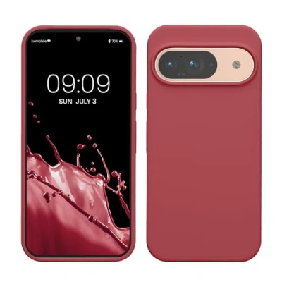 Abbildung von kwmobile Hülle kompatibel mit Google Pixel 9 / Pro Silikon Handy Case Handyhülle weiche Oberfläche kabelloses Laden Dark Rose