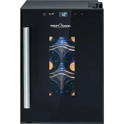 Abbildung von ProfiCook® Weinkühlschrank für 6 Flaschen, Getränkekühlschrank mit UV beständiger Glastür, Weinkühler LED Beleuchtung u. 3 Lagerebenen davon 2 herausnehmbar, Bereich: 11 18C, 17L PC WK 1230