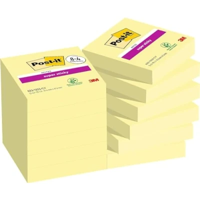 Abbildung von Post it Super Sticky Notes, Packung mit 12 Blöcken, 90 Blatt pro Block, 47,6 mm x mm, Farbe: Gelb Extra stark klebende Notizzettel für Notizen, To Do Listen und Erinnerungen