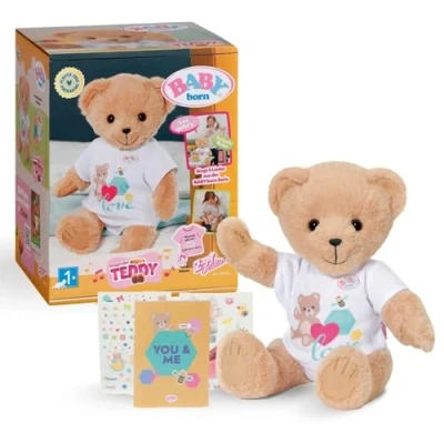 Abbildung von BABY born Singender Teddy, Plüschbär mit Soundfunktion, weißem Strampler und beweglichen Armen Beinen, für Kinder ab 2 Jahren, singt 5 deutsche Lieder aus der Serie, 837962 Zapf Creation