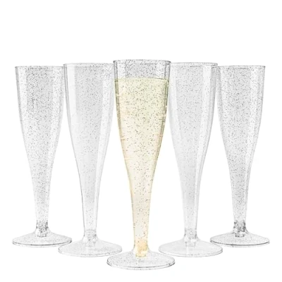 Abbildung von MATANA 48 Premium Sektgläser Plastik mit Silberglitter, 133ml Kunststoff, Sektflöten, Champagner Gläser, Cocktailgläser, Weingläser für Hochzeiten, Partys Stabil &amp; Mehrweg