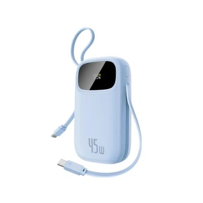 Abbildung von Baseus Powerbank 20000mAh 45W mit integriertem USB C Kabel, QPow3 Power Bank PD3.0 QC4.0 Externe Handyakkus, 3 C, 1 A, Portables Ladegerät für iPhone 16/15/14 Pro Max, iPad, Galaxy, Blau