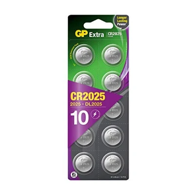 Abbildung von GP Extra Lithium Knopfzellen CR2025 3V 10 Stück 2025 Knopfzelle (DL2025, CR 2025, ECR2025) Batterien Knopfzellen, 3 Volt Spannung, kindersichere Verpackung