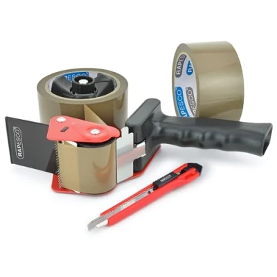 Abbildung von Rapesco 1556 Germ Savvy Antibakteriell 960 Klebeband Handabroller mit 2 Braune Packbänder