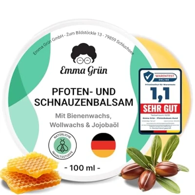 Abbildung von Emma Grün® Pfotenbalsam 100ml für Hunde &amp; Katzen [mit Propolis Bienenwachs] Rissige Tiernasen Pfoten lieben diesen Pfotenschutz Natürliche Pfotenpflege Hundepfoten Balsam Made in Germany