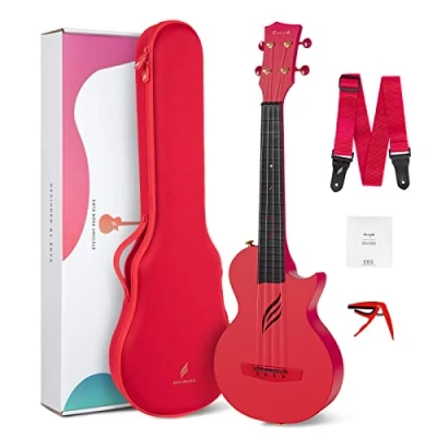 Abbildung von Enya Konzert Ukulele Nova U 23 Zoll Kohlefaser Anfänger und Fortgeschrittene Ukulelen Set mit Tasche Saiten Gurt Capo Wasserdicht (rot)