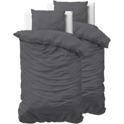 Abbildung von Sleeptime 100% Baumwolle Bettwäsche 155cm x 220cm 4teilig Anthrazit weich &amp; bügelfrei Bettbezüge mit Reißverschluss Einfarbig Set 2 Kissenbezüge 80cm
