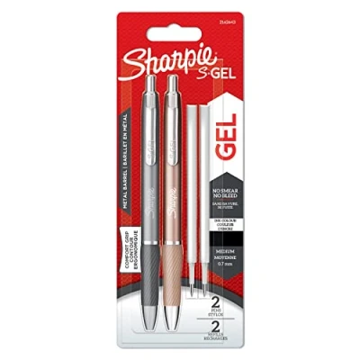 Abbildung von Sharpie S Gel Gelstifte aus Metall mittlere Spitze (0,7 mm) Stahlgrau und Rotgold schwarze Tinte 2 Gelschreiber Ersatzminen für die
