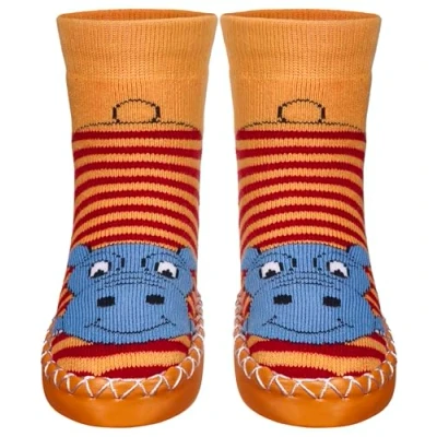 Abbildung von Playshoes Unisex Kinder Hüttenschuhe Hausschuh, Rot Nilpferd, 31/34 EU