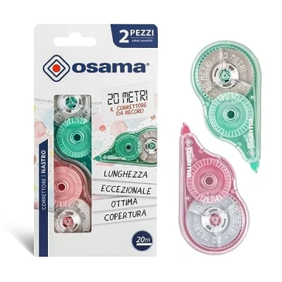 Abbildung von OSAMA Weißband, 2 Stück, 20 Meter Korrekturband, ideal für Schreibwaren, Schule, Büro und Universität Nützliches Set Schreibwaren Schulsachen, gleitend deckend, Pastellfarben