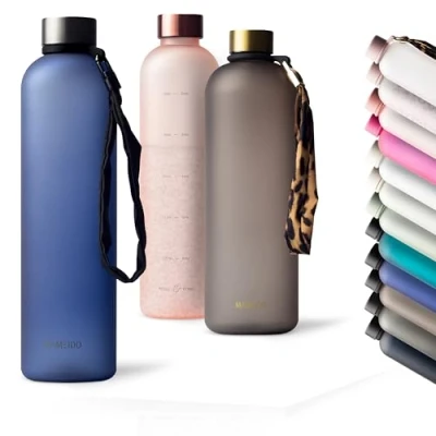 Abbildung von MAMEIDO Trinkflasche 1l &amp; 1,5l Kohlensäure geeignet, auslaufsichere mit Zeitmarkierung als Trinkerinnerung, Wasserflasche BPA frei für Sport (Sapphire Blue, 1000ml)