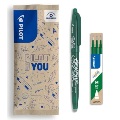 Abbildung von PILOT Set bestehend aus 1 FriXion Ball und mit 3 Minen Radierbarer Stift wärmeempfindlicher Tinte Nachfüllbarer Rollerball recyceltem Kunststoff Grün Mittlere Spitze