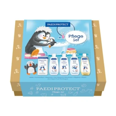 Abbildung von PAEDIPROTECT Pflegebox, Haut Pflegeset mit 1x Gesichtspflege, Shampoo &amp; Waschlotion, Pflegelotion für Babys und Kinder, Pflegebad, Pflegeöl, Geschenkset Pflegeprodukten,