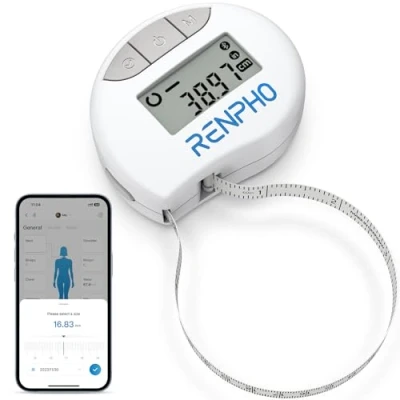 Abbildung von RENPHO Smart Körperumfangmaßband, Bluetooth Maßband zum Messen der Körperumfänge von Bizeps, Brust, Hüfte, Waden, Oberschenkel und Hals, Fitnessmaßband in CM Oder Zoll