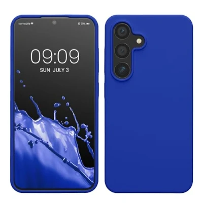 Abbildung von kwmobile Hülle kompatibel mit Samsung Galaxy S24 Silikon Handy Case Handyhülle für weiche Oberfläche kabelloses Laden Baltik Blau