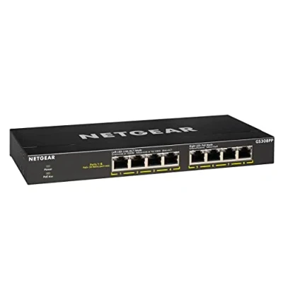 Abbildung von NETGEAR GS308PP PoE Switch 8 Port Gigabit Ethernet LAN PoE+ 83W (Plug and Play Netzwerk PoE, lüfterlos, robustes Metallgehäuse), schwarz