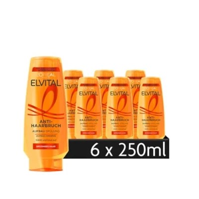 Abbildung von L&#039;Oréal Paris Elvital Anti Haarbruch Pflegende Aufbauspülung zum tiefen Wiederaufbau der Haarstruktur, Mit Aufbau Ceramid, 6 x 250 ml