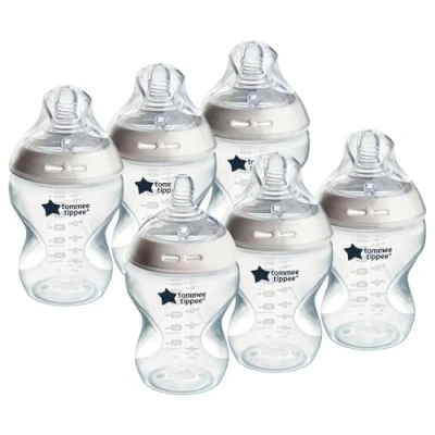 Abbildung von Tommee Tippee Natural Start Anti Kolik Babyflaschen 260ml, brustähnlicher Sauger, Kolikventil, selbst sterilisierend, Zubehör, 6er Pack