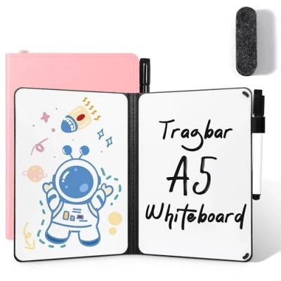 Abbildung von AGM Mini Whiteboard Rosa, Tragbar A5 Memoboard Klein Doppelseitiges Schreiben Kein Magnet, 15 x 21 cm Harte Schale für Büro, Schule, Zuhause inkl. 1 Marker mit Radierspitze