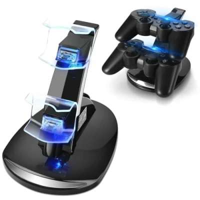 Abbildung von TNP PS3 Controller Ladest�nder f�r Sony Playstation 3 Dualshock Aufladung, 2 st�ckige Dockingstation und USB Kabelkompatible Anschl�sse mit LED Anzeigen, schlanke Schwarze