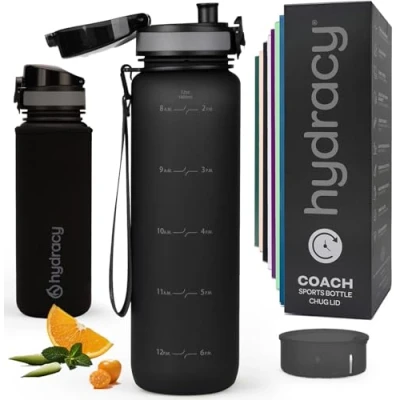 Abbildung von Hydracy Trinkflasche mit Fruchteinsatz 1L Wasserflasche BPA freie Zeitmarkierung Auslaufsichere Sportflasche Kondensationsfrei für Sport und Outdoor