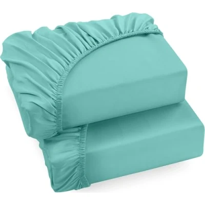 Abbildung von Utopia Bedding 2er Set Spannbettlaken 160x200cm Spa Blau Gebürstete Mikrofaser Spannbetttuch 35 cm Tiefe Tasche