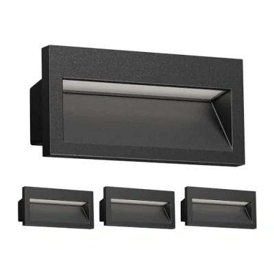 Abbildung von ledscom.de 4 Stück LED Wandeinbauleuchte NOLA, Downlight für außen, IP54, schwarz matt, 140 x 70mm, warmweiß